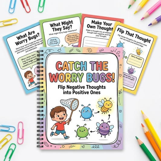 Catch the Worry Bugs negative thinking flashcards for kids cover