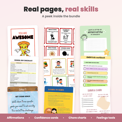 Real pages inside the Kids Life Skills Bundle